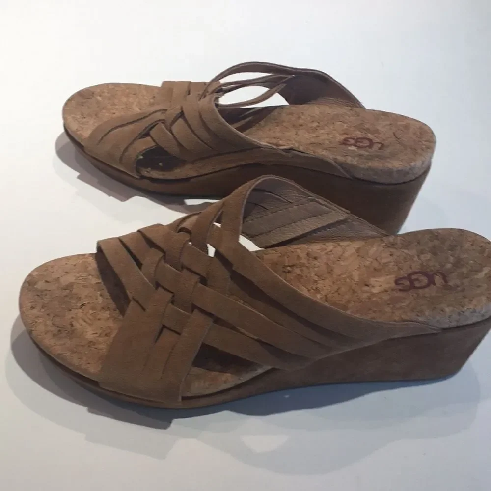 Ugg Shoes Lilah Tan Suede Wedge Sandals size 8